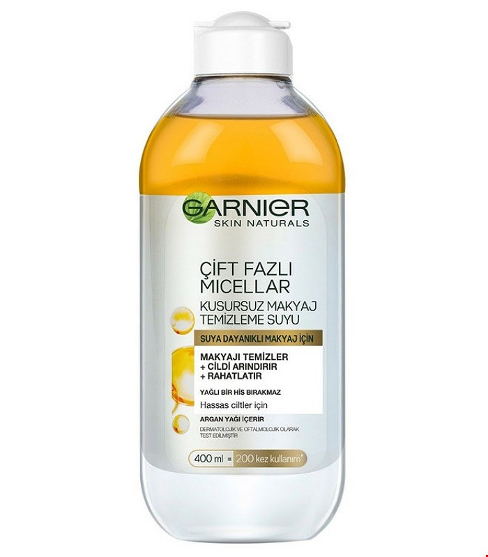 میسلار دوفاز گارنیر روغن آرگان برای پاکسازی عمقی الودگی حجم 400 میل Garnier Micellar water