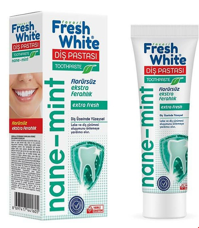 خمیردندان بدون فلوراید وایت فرش white fresh ساخت ترکیه اصل حجم 90 گرم  