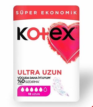 نوار بهداشتی کوتکس اصل ترکیه ضد حساسیت مدل بلند 18 عددی KOTEX ULTRA UZUN