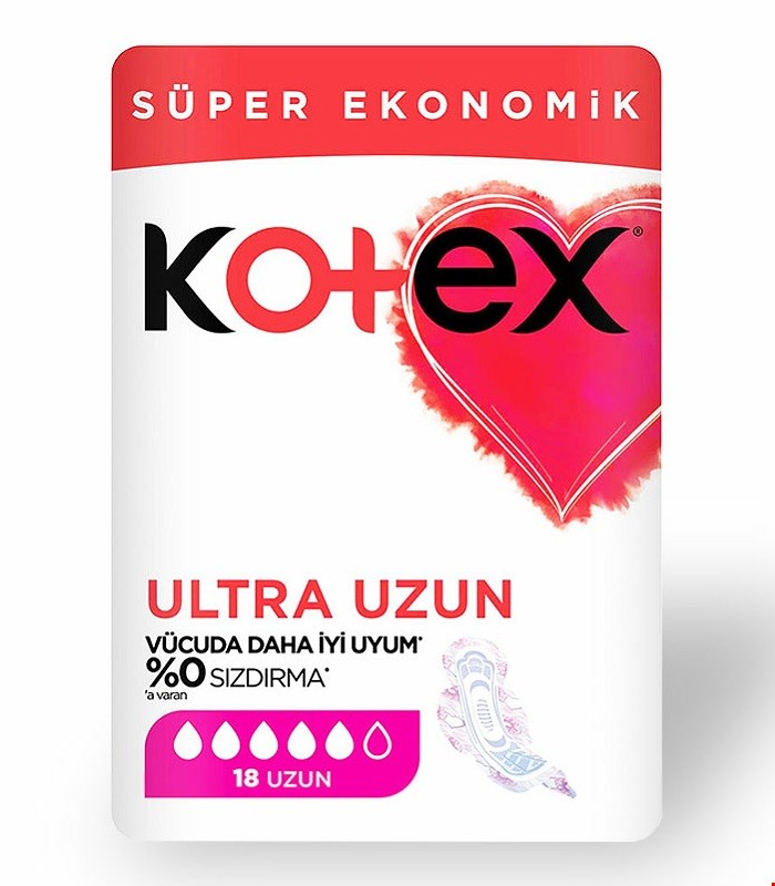 نوار بهداشتی کوتکس اصل ترکیه ضد حساسیت مدل بلند 18 عددی KOTEX ULTRA UZUN