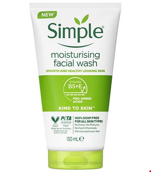 ژل شستشو صورت سیمپل پوست خشک و حساس مدل moisturising اصل حجم 150 میل SIMPLE KIND TI SKIN