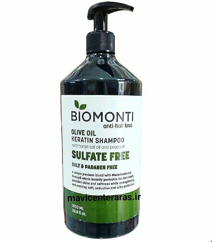 شامپو بدون سولفات بیومونتی ضدریزش و کراتین عصاره زیتون حجم 1 لیتر اصل ترکیه Biomonti sulfatfree  