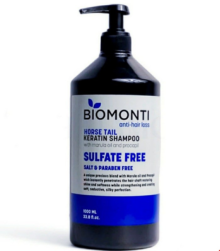 شامپو بدون سولفات بیومونتی ضدریزش عصاره گیاه دم اسبی حاوی کراتین حجم 1 لیتر اصل ترکیه Biomonti sulfatfree  